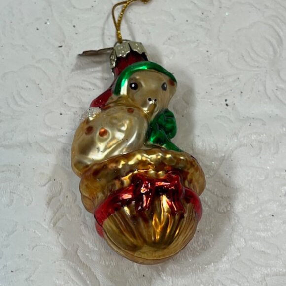 VTG Baby Deer Hand Blown Glass Glitter Christmas Tree Ornament 2"x3.25" - Picture 2 of 10